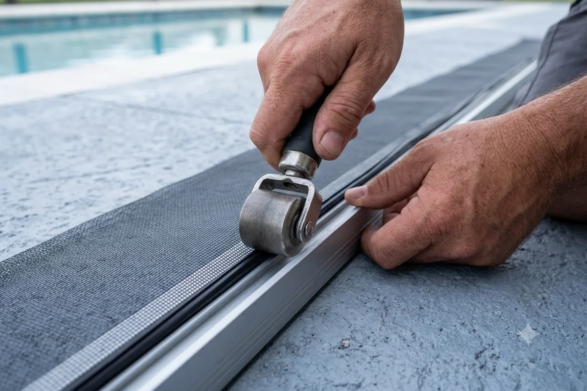 Charcoal, no-see-um and pet-resistant screen mesh samples compared side by side