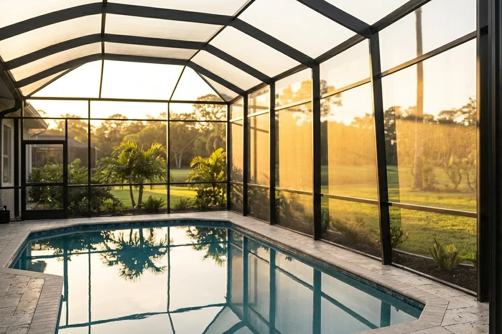 Completed pool enclosure rescreen at a Hillsborough County home