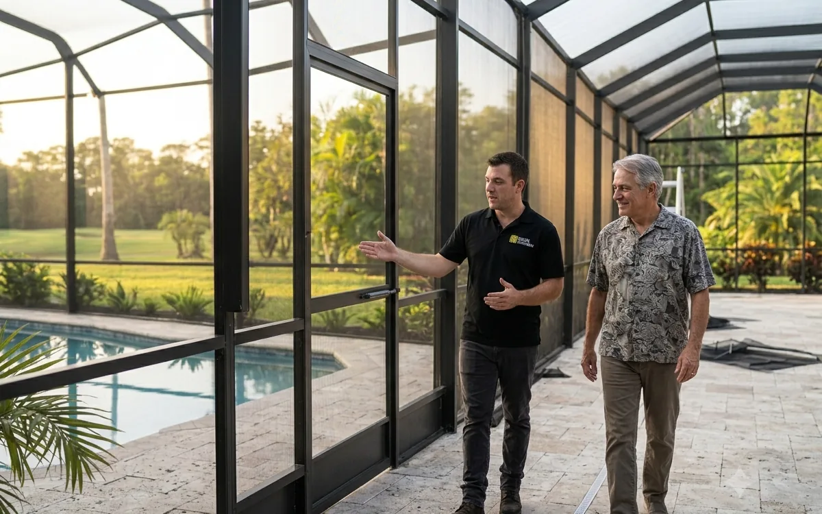 Pool cage rescreening at a Apollo Beach, Florida home