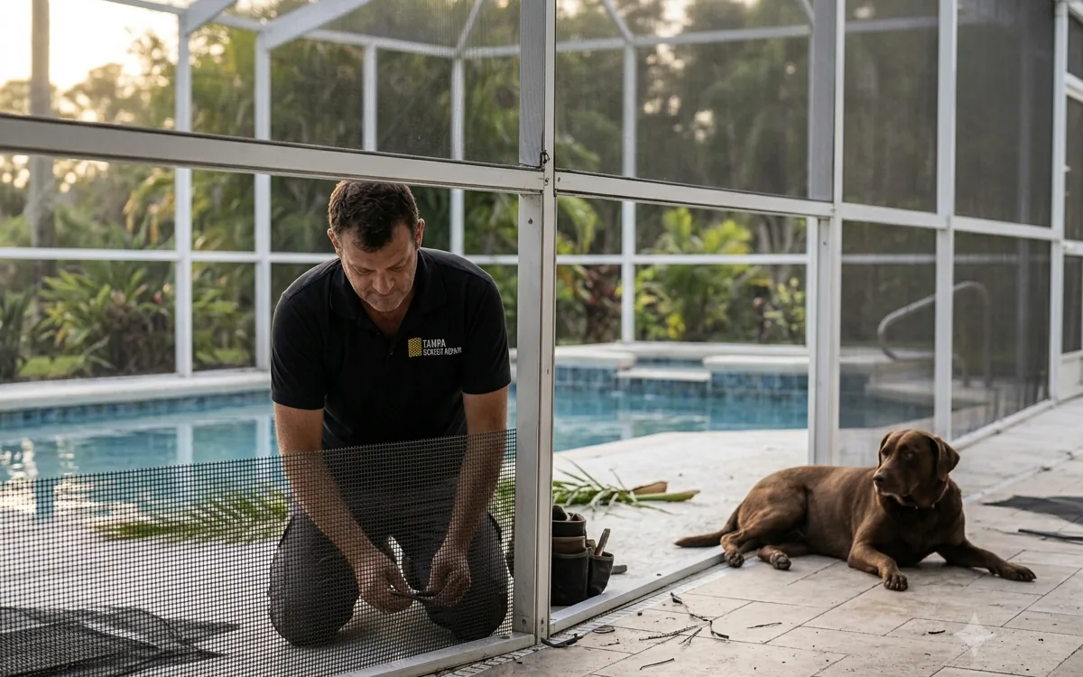 Pool cage rescreening at a Brandon, Florida home