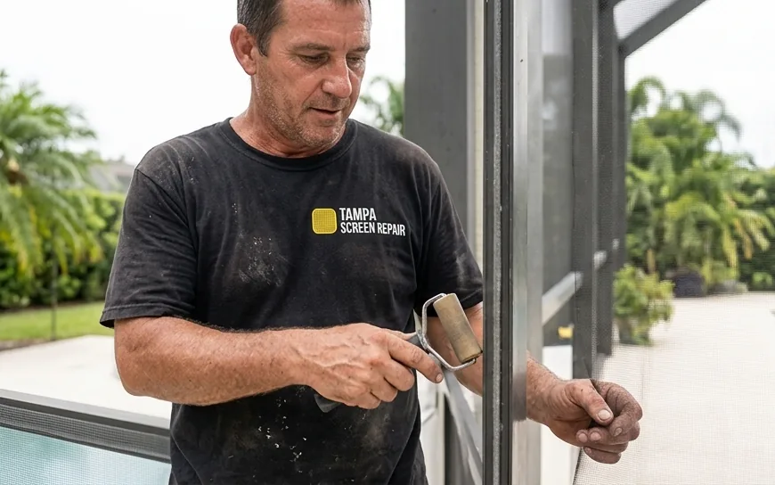Pool cage rescreening at a Lithia, Florida home