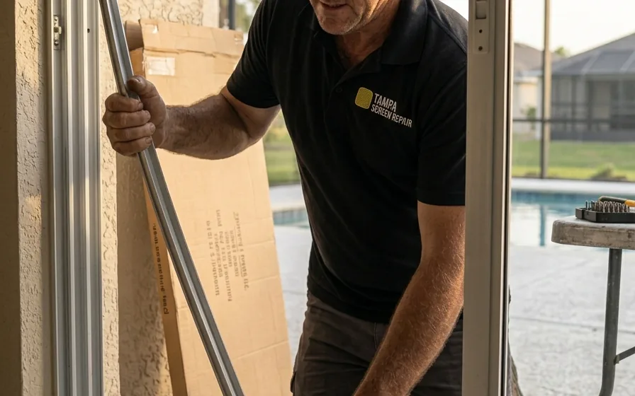 Pool cage rescreening at a Lutz, Florida home