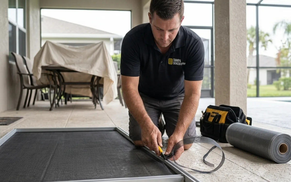 Pool cage rescreening at a Temple Terrace, Florida home
