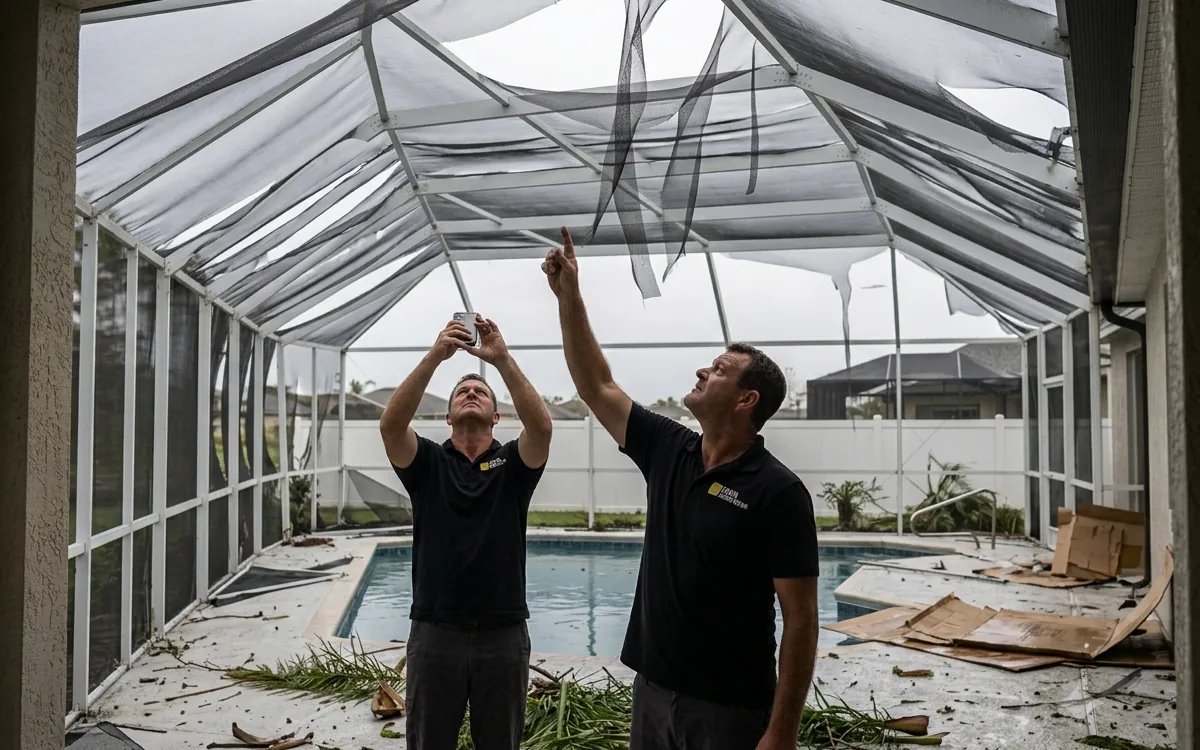 Pool cage rescreening at a Wesley Chapel, Florida home