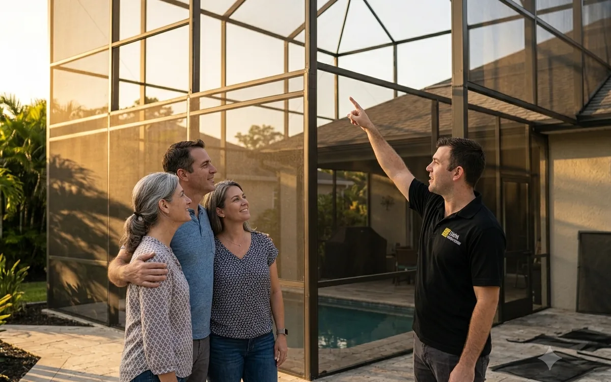 Written pool cage panel count handed to a Brandon homeowner