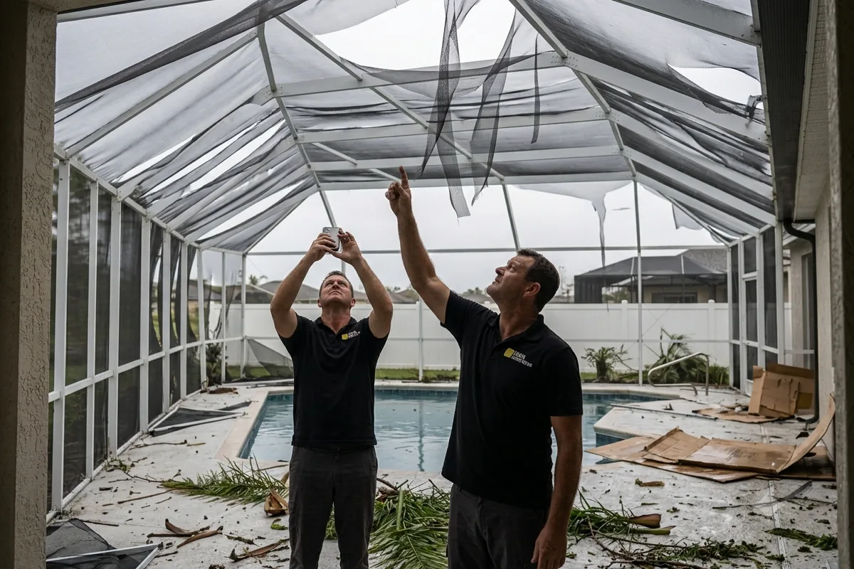 Repaired pool enclosure with new panels and a replaced aluminium upright